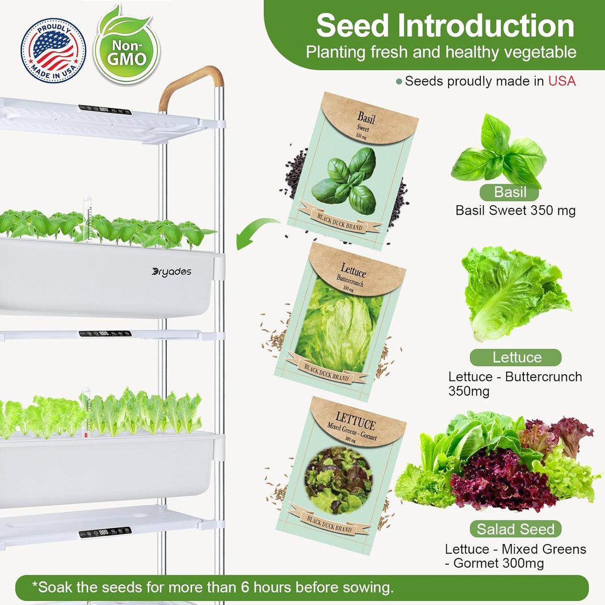 DRYADES Hydroponic Growing System, 81-Pod Large Indoor Herb Garden 3-Tier with 3 x 30W LED Grow Lights, Independent Pump, 42L Total Water Level, Movable Planter with 3 Seed Packs Included(White)Z248-3-WH