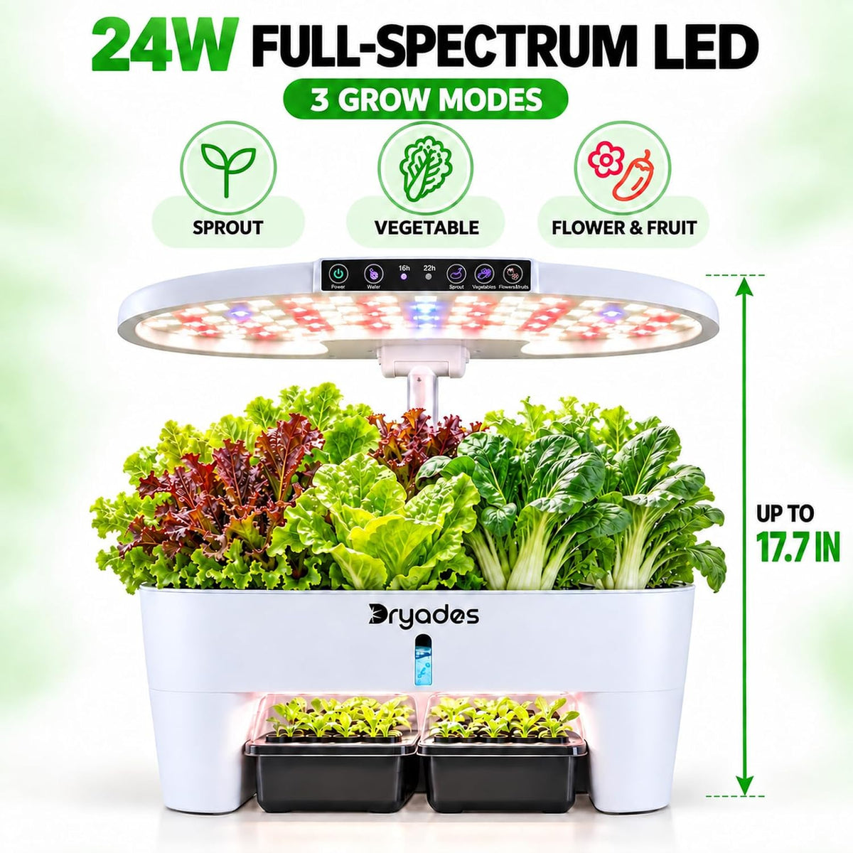 Dryades 16-Pod Hydroponics Growing System with Lower Seed Starter, White Z244