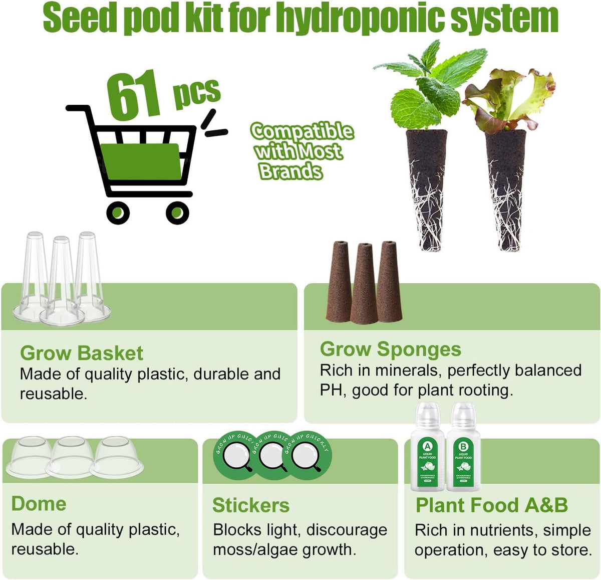 Dryades 12-Pod Gourmet Basil Herb Seed Pod Kit Compatible with All Hydroponics Growing System, Universal Seed Starter Pods for Indoor Gardening with Seeds