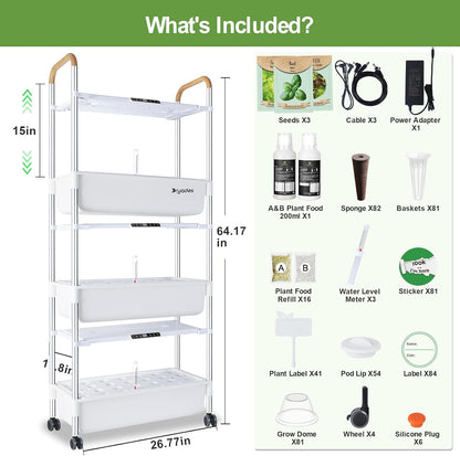 DRYADES Hydroponic Growing System, 81-Pod Large Indoor Herb Garden 3-Tier with 3 x 30W LED Grow Lights, Independent Pump, 42L Total Water Level, Movable Planter with 3 Seed Packs Included(White)Z248-3-WH