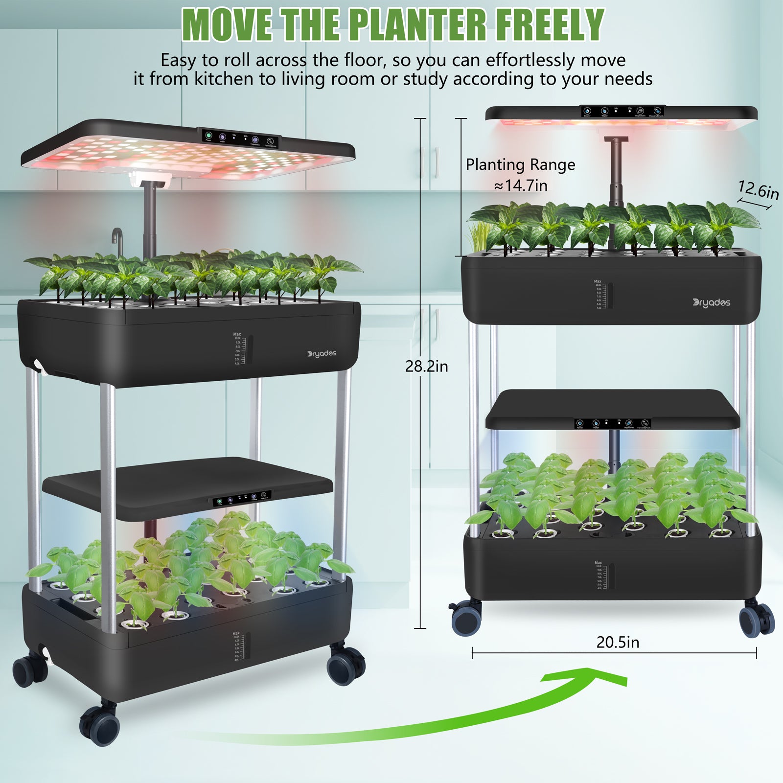 DRYADES 44 Pods Hydroponics Growing System, DRYADES Dual Layers Indoor Garden with LED Full Spectrum Grow Light, 2 × 13.3L Water Tanks, Height &amp; Angle Adjustable, Professional Smart Plant Germination Kits - Z243