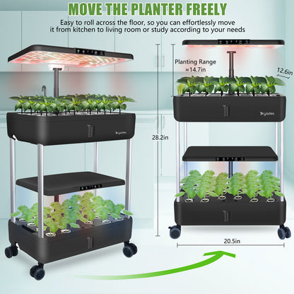 DRYADES 44 Pods Hydroponics Growing System, DRYADES Dual Layers Indoor Garden with LED Full Spectrum Grow Light, 2 × 13.3L Water Tanks, Height &amp; Angle Adjustable, Professional Smart Plant Germination Kits - Z243