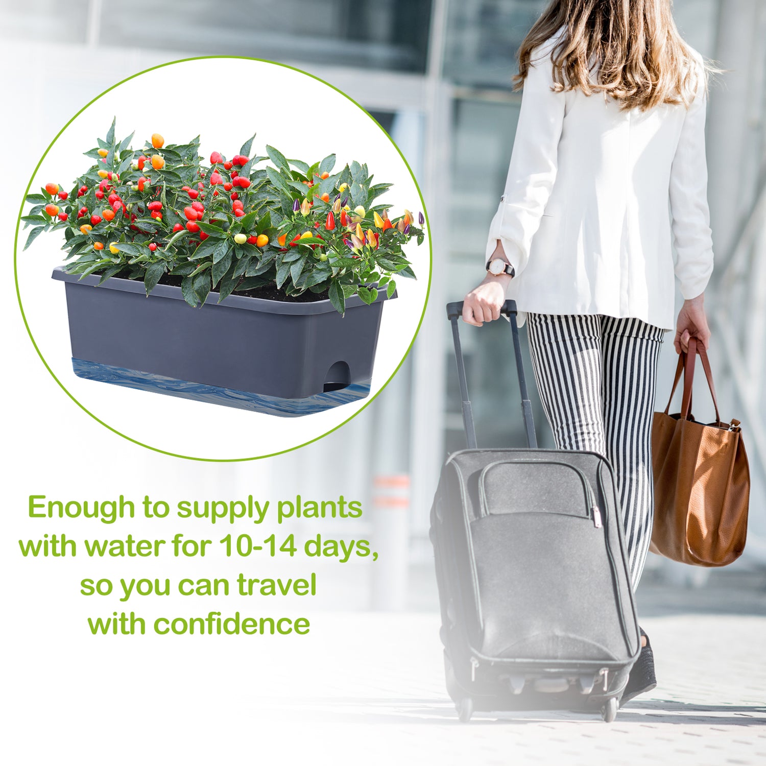 OLiz Window Box Planter 8 Pcs, 17 Inches Rectangle Flower Pots with Drainage Holes and Trays, Vegetable Planters for Windowsill Patio Garden Balcony Home Porch Yard Indoor Outdoor (Grey)--SC11