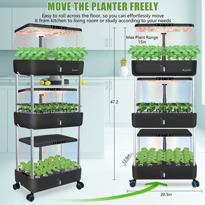 DRYADES 66 Pods Hydroponics Growing System, DRYADES Three Layers Indoor Garden with LED Full Spectrum Grow Light, 3 × 13.3L Water Tanks, Height &amp; Angle Adjustable, Professional Smart Plant Germination Kits --Z243
