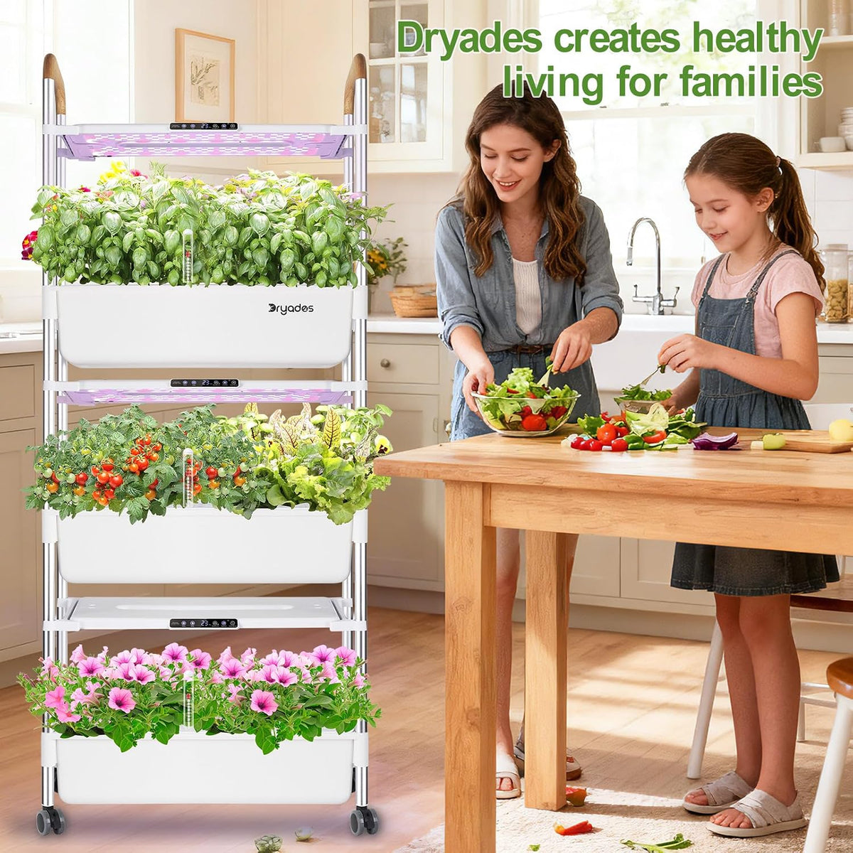 DRYADES Hydroponic Growing System, 81-Pod Large Indoor Herb Garden 3-Tier with 3 x 30W LED Grow Lights, Independent Pump, 42L Total Water Level, Movable Planter with 3 Seed Packs Included(White)Z248-3-WH