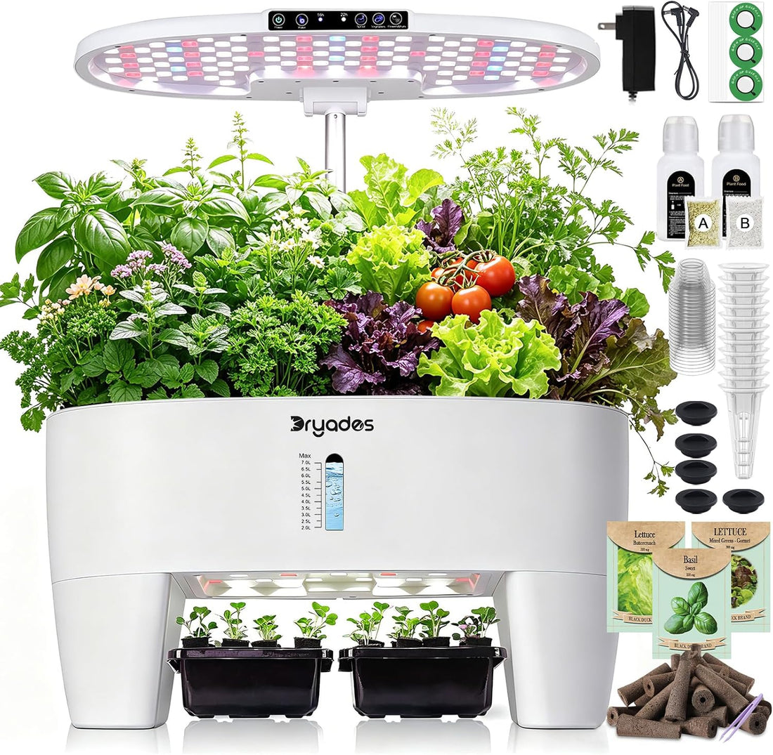 Dryades 16-Pod Hydroponics Growing System with Lower Seed Starter, White Z244
