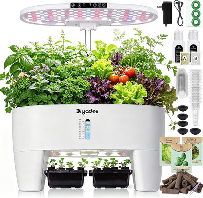 Dryades 16-Pod Hydroponics Growing System with Lower Seed Starter, White Z244