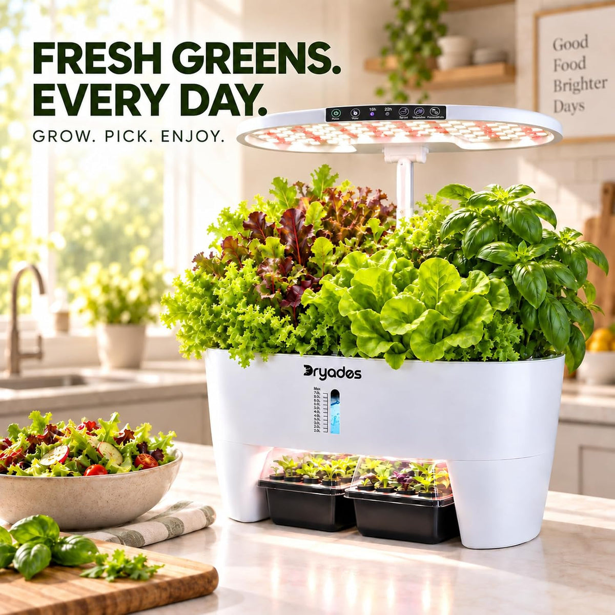 Dryades 16-Pod Hydroponics Growing System with Lower Seed Starter, White Z244