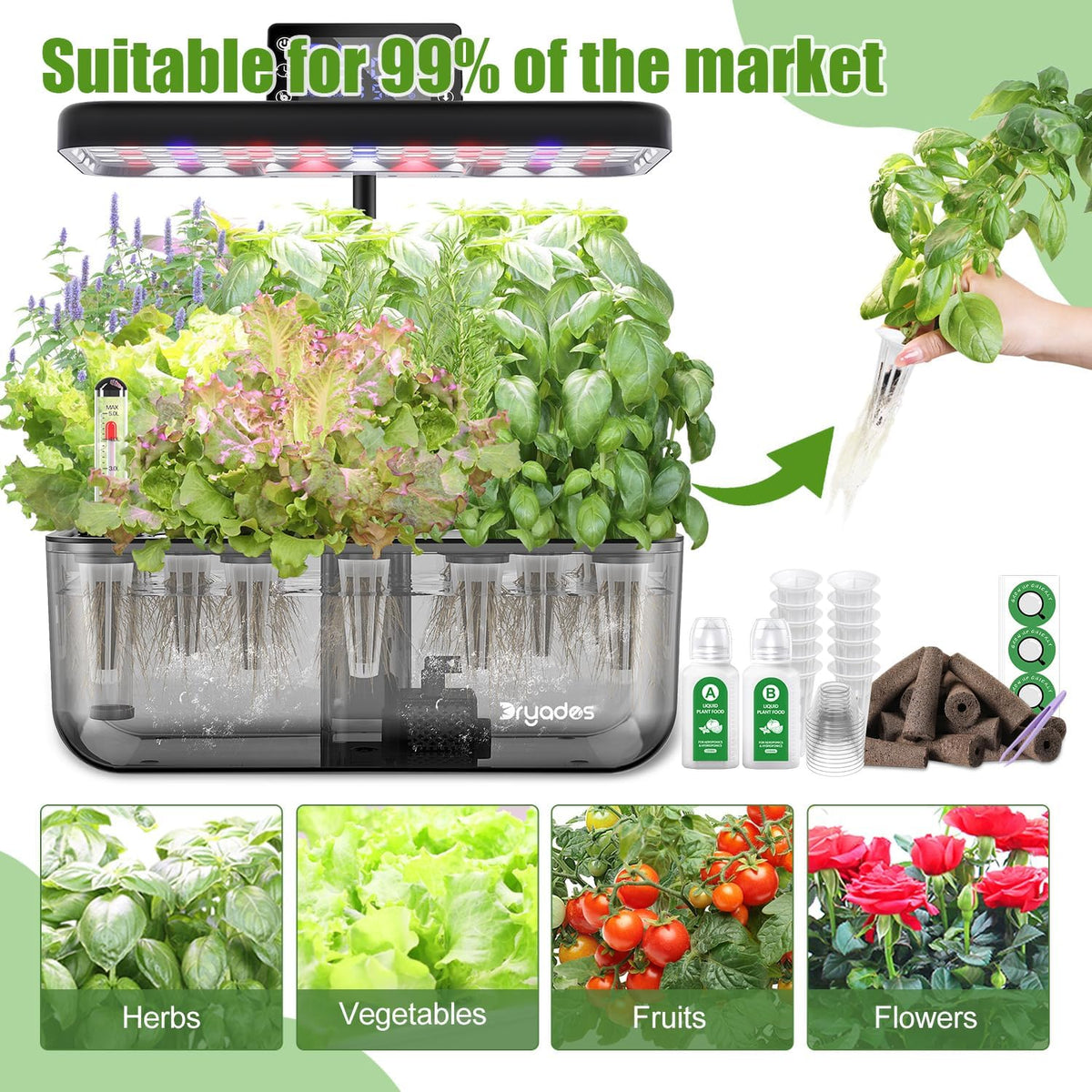 Dryades 12-Pod Gourmet Basil Herb Seed Pod Kit Compatible with All Hydroponics Growing System, Universal Seed Starter Pods for Indoor Gardening with Seeds