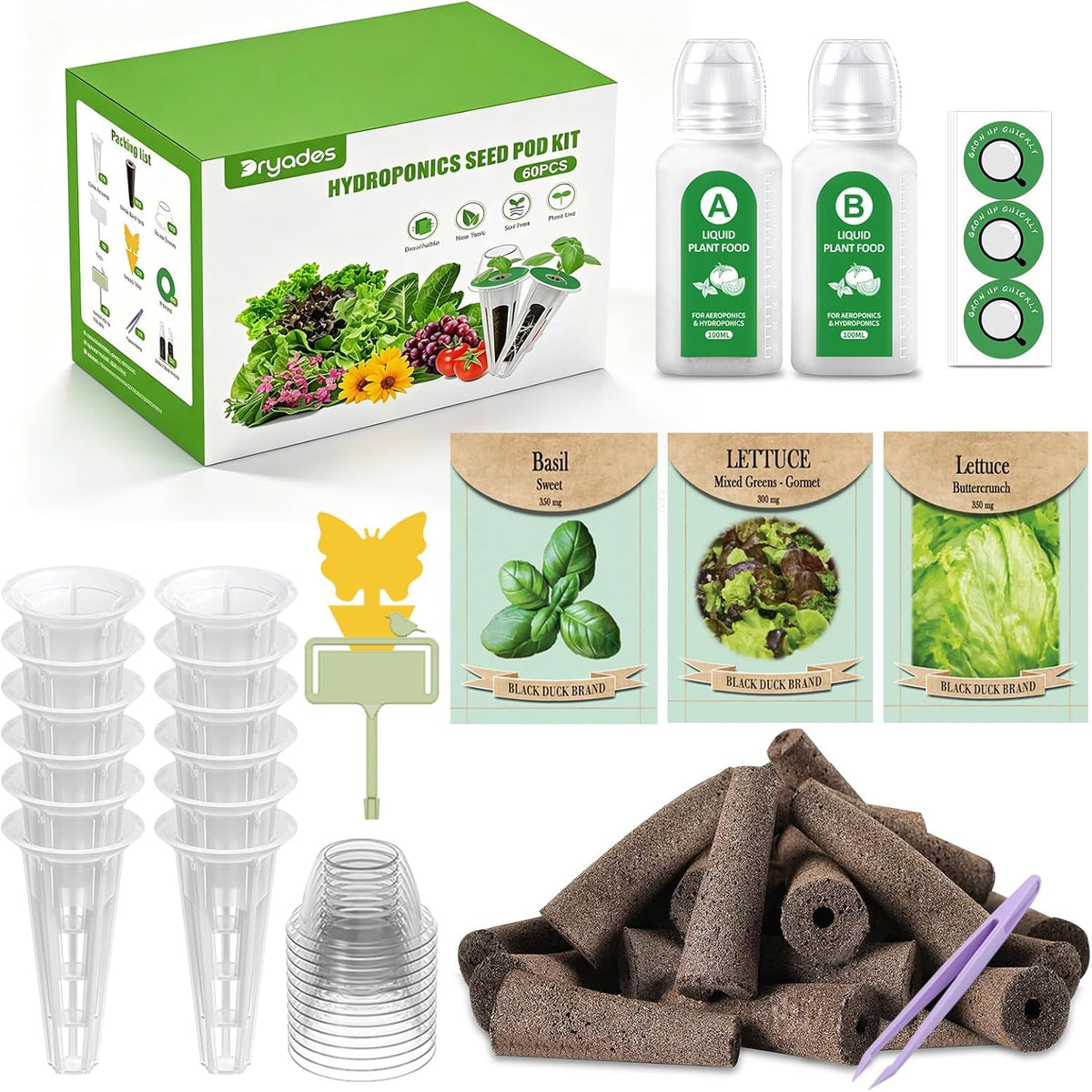 Dryades 12-Pod Gourmet Basil Herb Seed Pod Kit Compatible with All Hydroponics Growing System, Universal Seed Starter Pods for Indoor Gardening with Seeds