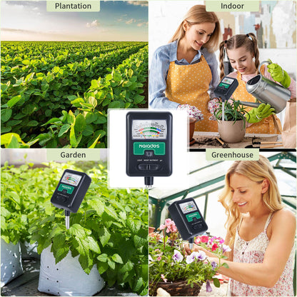 Naiades Soil Moisture Meter for Plants, 4-in-1 Soil pH Tester, Soil Tester for Moisture, Light, Nutrients, pH, Soil Ph Test Kit Water Meter for Indoor Plants &amp; Outdoor Garden, Lawn, Farm (No Battery Required) --Black P404