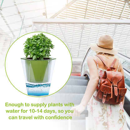 OLiz Self Watering Planter 5 Pcs, 4.5 Inch Flower Plant Pot with Transparent Inner Pot, Gardening Flowerpot with Watering Can, Indoor Self Watering Planter Pot for Herbs, Flowers (Green)/(White) U05