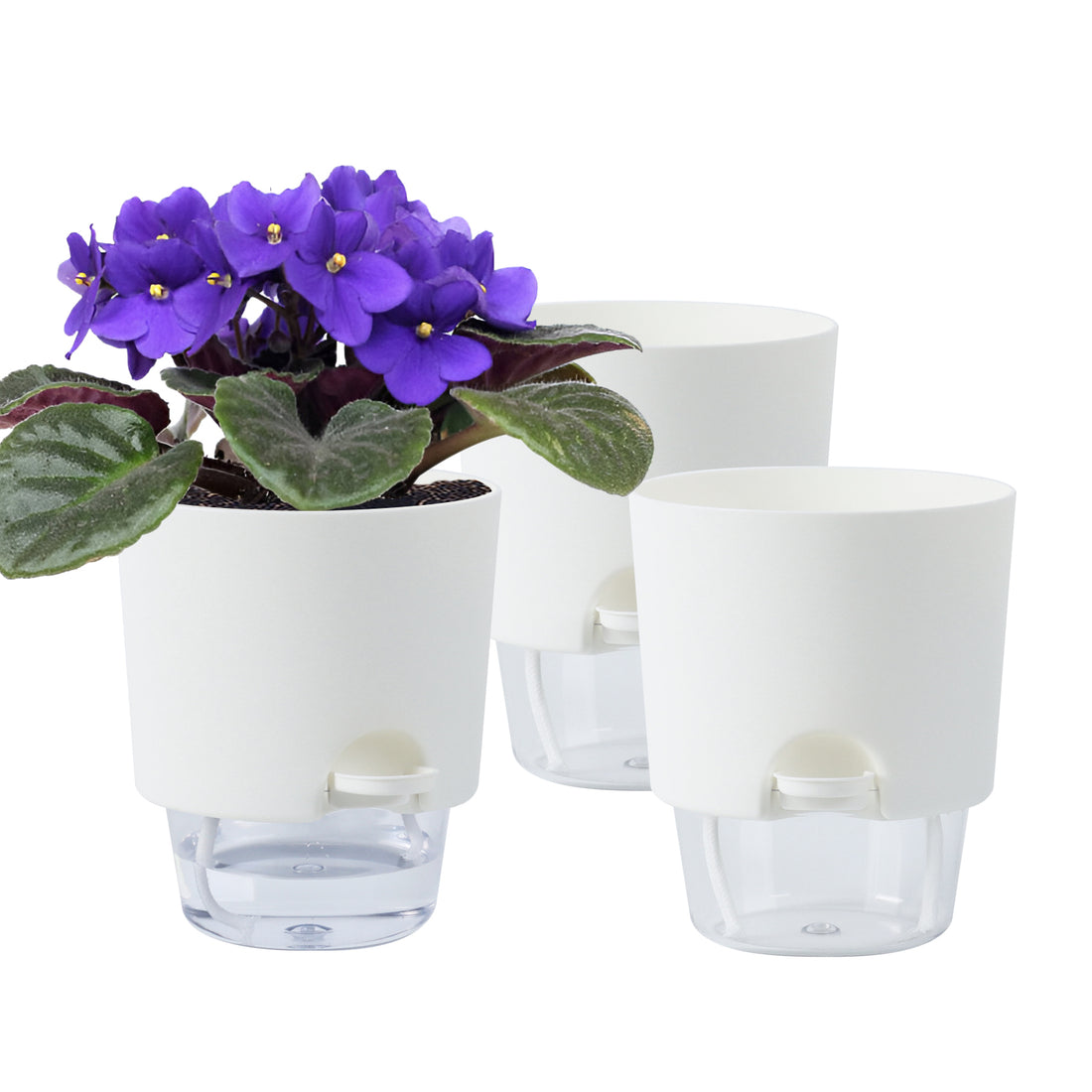 OLiz Plant Pots Indoor 3 Packs Self Watering Pots for Indoor Plants 4.9 inchs, African Violet Pots Planter with Visible Reservoir Self Watering Planter for Herb, House Plant Planting--A710