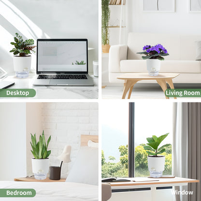 OLiz Plant Pots Indoor 3 Packs Self Watering Pots for Indoor Plants 4.9 inchs, African Violet Pots Planter with Visible Reservoir Self Watering Planter for Herb, House Plant Planting--A710