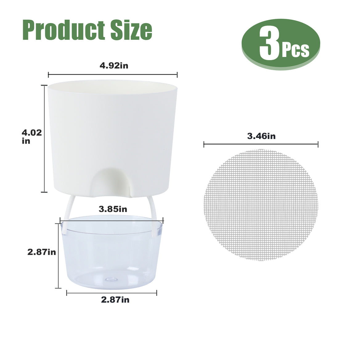 OLiz Plant Pots Indoor 3 Packs Self Watering Pots for Indoor Plants 4.9 inchs, African Violet Pots Planter with Visible Reservoir Self Watering Planter for Herb, House Plant Planting--A710