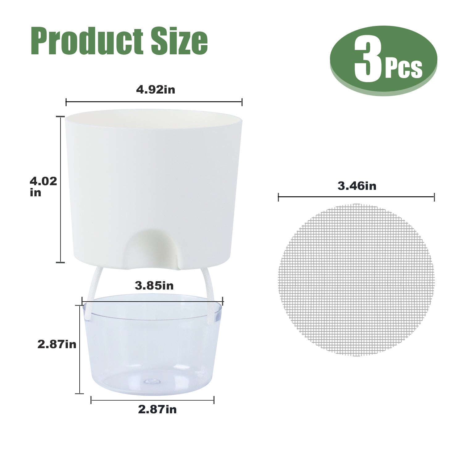 OLiz Plant Pots Indoor 3 Packs Self Watering Pots for Indoor Plants 4.9 inchs, African Violet Pots Planter with Visible Reservoir Self Watering Planter for Herb, House Plant Planting--A710