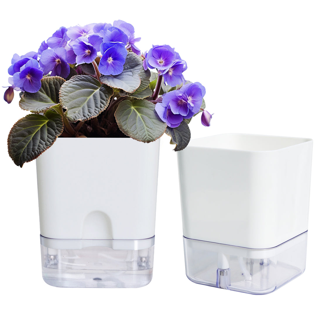 OLiz Plant Pots Indoor 2 Packs Self Watering Pots for Indoor Plants, African Violet Pots Planter with Visible Reservoir Self Watering Planter for Herb, House Plant Planting--G205 4.25 inches/ G207  5.5 inches