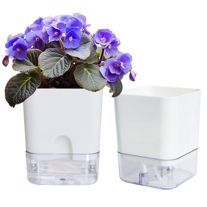OLiz Plant Pots Indoor 2 Packs Self Watering Pots for Indoor Plants, African Violet Pots Planter with Visible Reservoir Self Watering Planter for Herb, House Plant Planting--G205 4.25 inches/ G207  5.5 inches