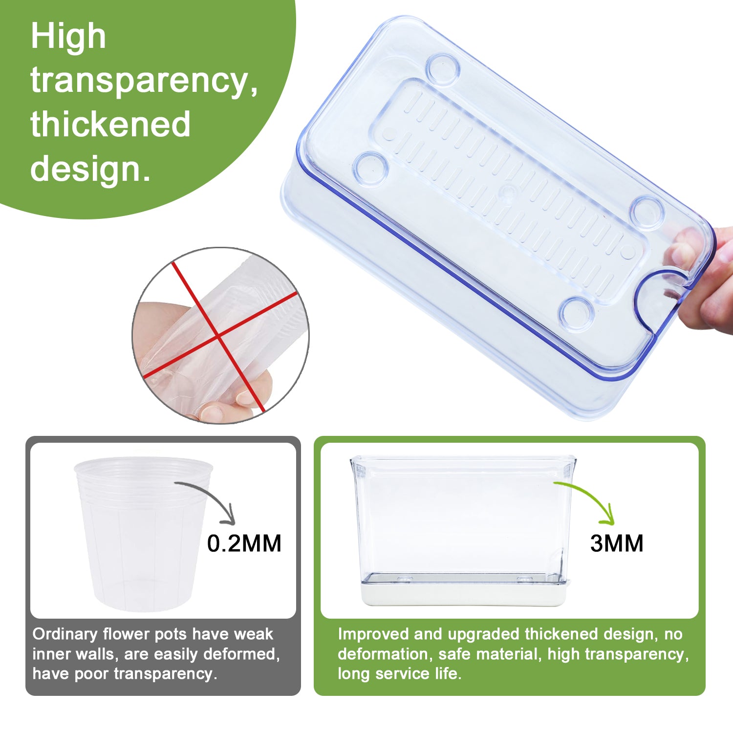 OLiz Self Watering Planter, Rectangular Self-Watering Clear Planters Box for Devil&