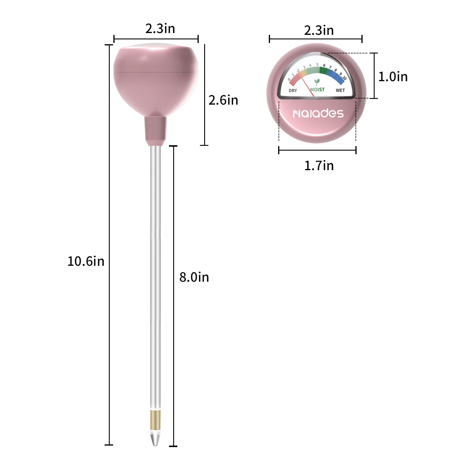 Naiades Soil Moisture Meter, Naiades Rose Gold Plant Hygrometer Sensor Water Monitor for Farming Gardening Indoor Outdoor Plants (No Batteries Needed)--P405