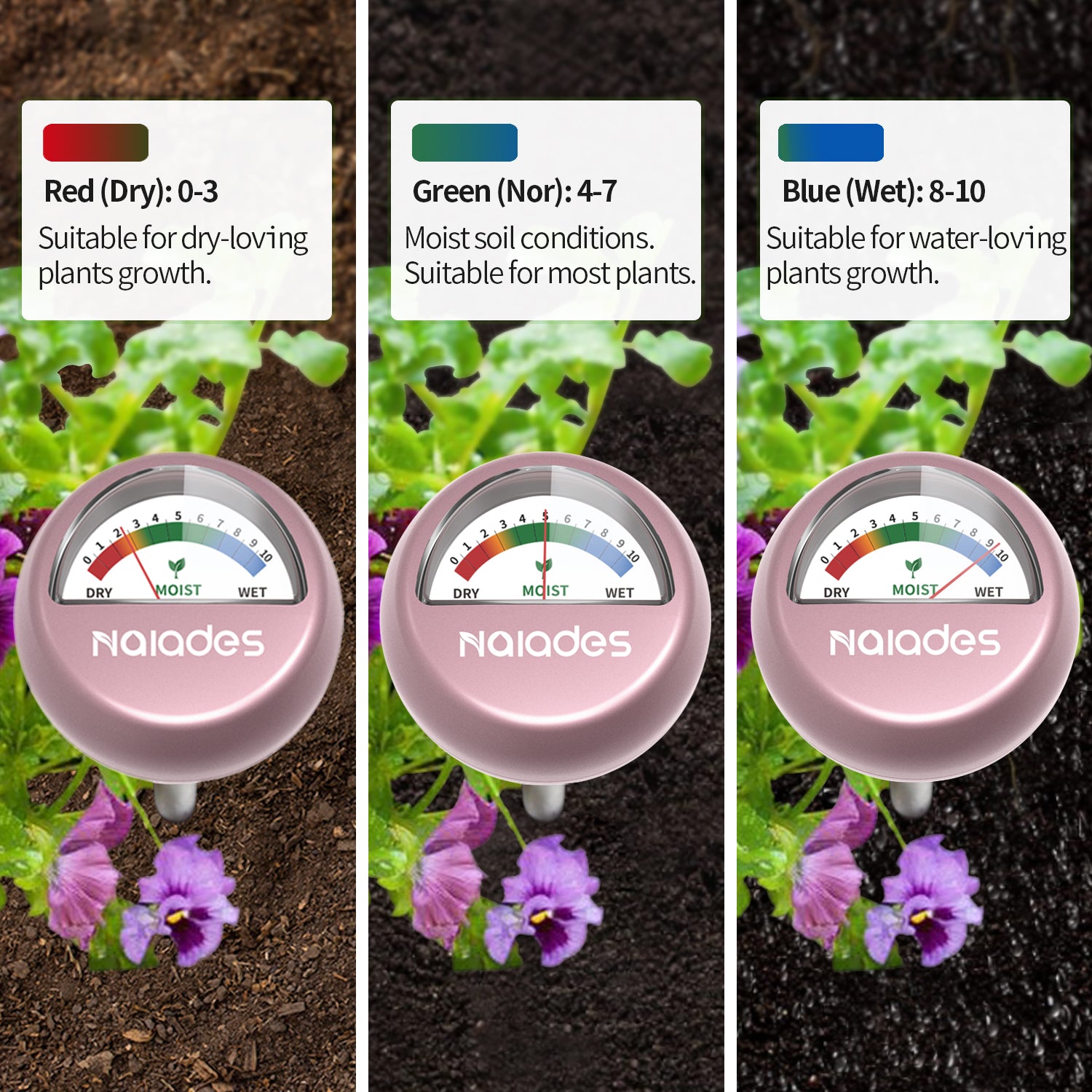 Naiades Soil Moisture Meter, Naiades Rose Gold Plant Hygrometer Sensor Water Monitor for Farming Gardening Indoor Outdoor Plants (No Batteries Needed)--P405