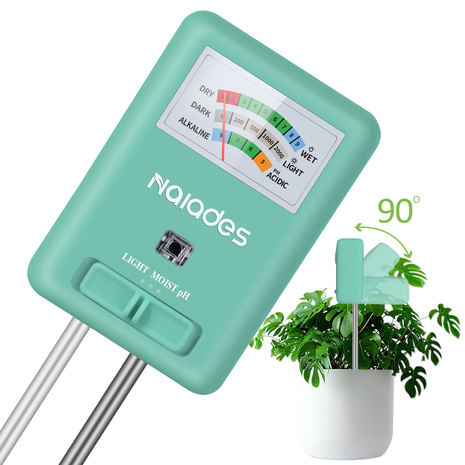 Naiades 3-in-1 Soil Moisture Meter Light and PH Tester for Indoor &amp; Outdoor House Plants, Garden, Lawn, Farm (No Battery Needed)--P407