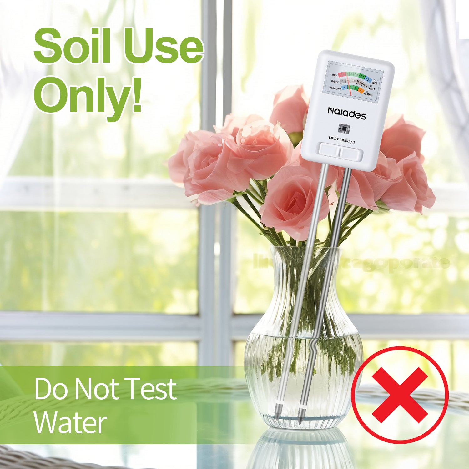 Naiades 3-in-1 Soil Moisture Meter Light and PH Tester for Indoor &amp; Outdoor House Plants, Garden, Lawn, Farm (No Battery Needed)--P407