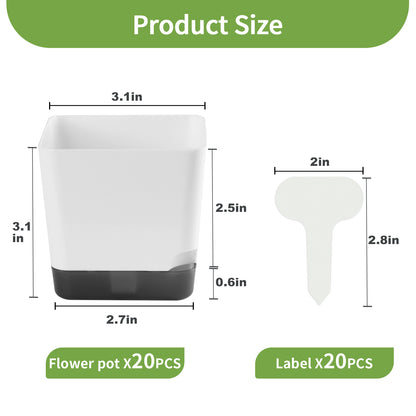 OLiz 3 inch Small Nursery Pots, Seedling Pots, 20 Pack Plastic Plant Pots for Indoor Outdoor Plants, Decorative White Succulent Flower Pots with Drainage Holes and Saucers--Mini Pots 20 Pack T103