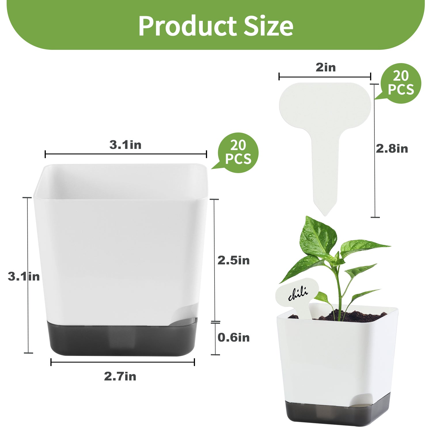 OLiz 3 inch Small Nursery Pots, Seedling Pots, 20 Pack Plastic Plant Pots for Indoor Outdoor Plants, Decorative White Succulent Flower Pots with Drainage Holes and Saucers--Mini Pots 20 Pack T103