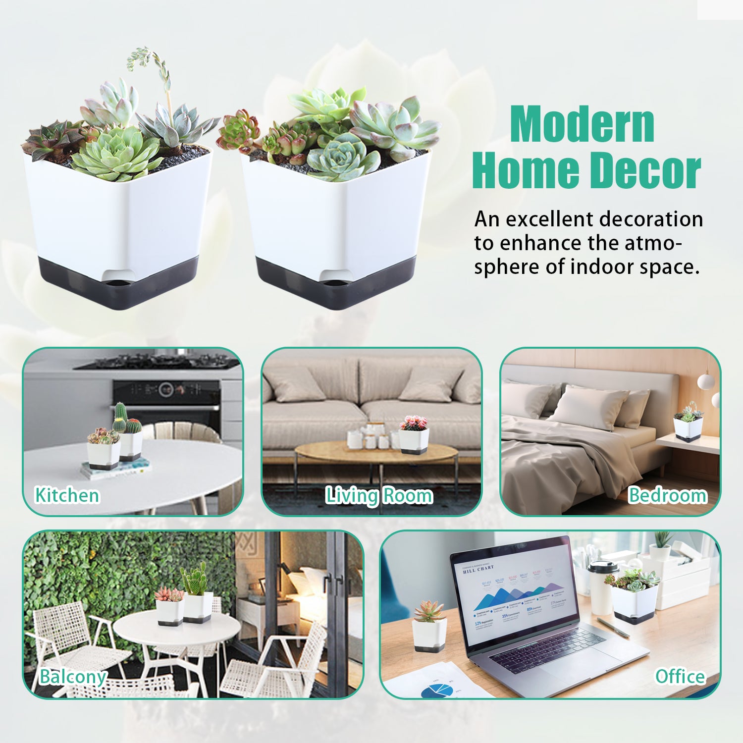 OLiz 3.9 Inch Plant Pots Set of 6, White Small Plastic Planters, Succulent Pots, Nursery Pots, Flower Pots DIY for Indoor Cactus Herb Flowers (Plants Not Included)--Medium Pots 6 Pack T104