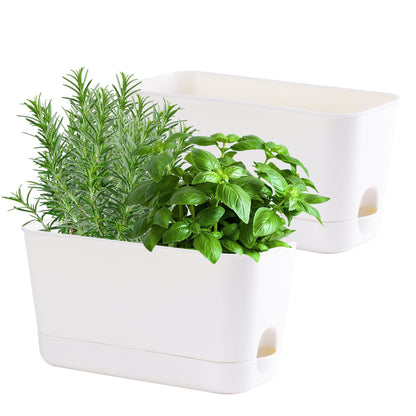 Oliz Herb Garden Planter Indoor Kit Self Watering Pots for Indoor/Outdoor Plant, Windowsill Plant Pots with Drainage and Tray, Window Pot for Indoor Plants,2 Packs/ 4 Packs  T106/ T107