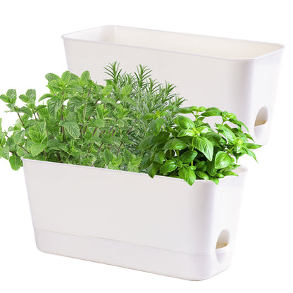 Oliz Herb Garden Planter Indoor Kit Self Watering Pots for Indoor/Outdoor Plant, Windowsill Plant Pots with Drainage and Tray, Window Pot for Indoor Plants,2 Packs/ 4 Packs  T106/ T107