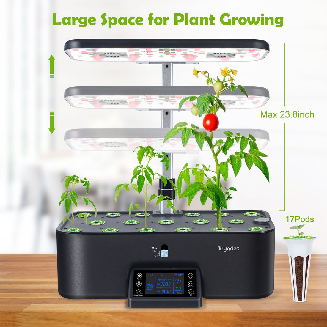 Dryades Indoor Hydroponics Growing System Kit with Digital Control Panel, 17 Pods Herb Garden Planter Kitchen Hydroponic Gardening Provides Weekly Harvest - Z208 Black
