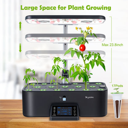 Dryades Indoor Hydroponics Growing System Kit with Digital Control Panel, 17 Pods Herb Garden Planter Kitchen Hydroponic Gardening Provides Weekly Harvest - Z208 Black