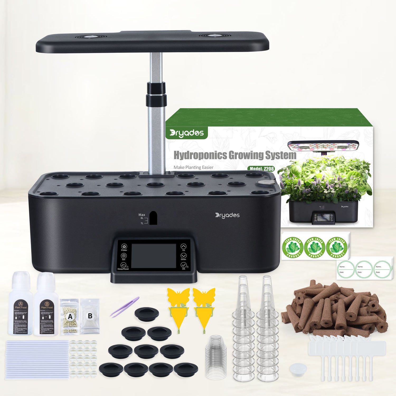 Dryades Indoor Hydroponics Growing System Kit with Digital Control Panel, 17 Pods Herb Garden Planter Kitchen Hydroponic Gardening Provides Weekly Harvest - Z208 Black