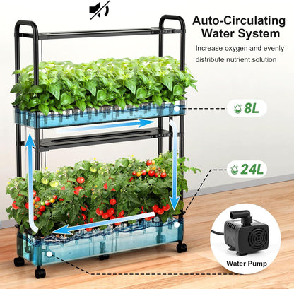 Dryades Large Hydroponics Growing System Kit, 60 Pods Vertical Hydroponic Garden with 2 Light Modes Grow Light, Auto Circulating Water System, 32L Indoor Gardening System for Herb Vegetable Fruit Z210-2L-BL