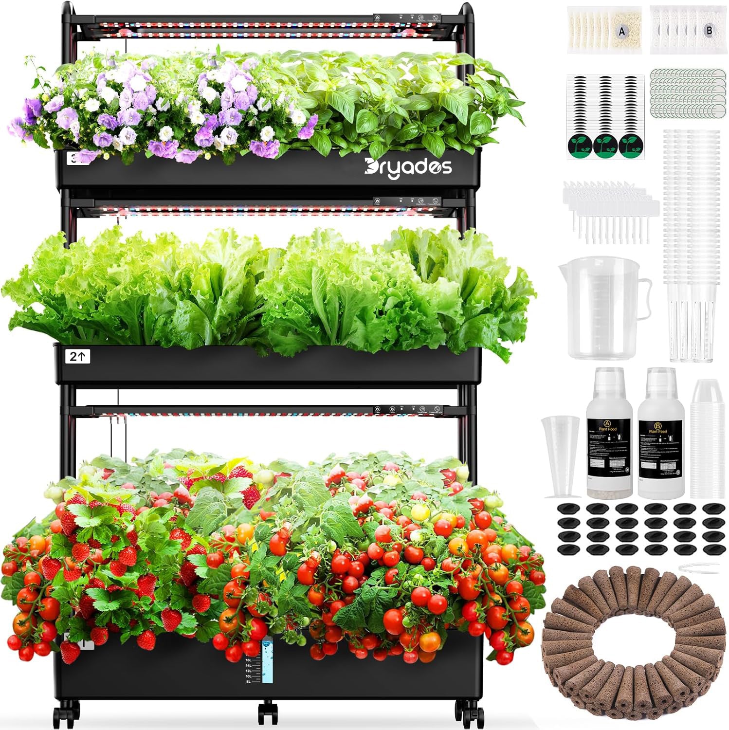 Dayades Large Hydroponics Growing System Kit, 90 Pods Vertical Hydroponic Garden with 3 Light Modes Grow Light, Auto Circulating Water System, 40L Indoor Gardening System for Herb Vegetable Fruit Z210-3L-BL