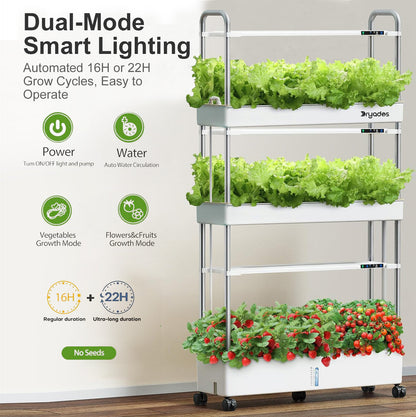 Dryades Hydroponics Growing System Kit, 90 Pods, Large Vertical Hydroponic Garden, 40L Indoor Gardening System for Herb Vegetable Fruit, with 3 Light Modes, Auto Circulating Water System Z210-3L-WH