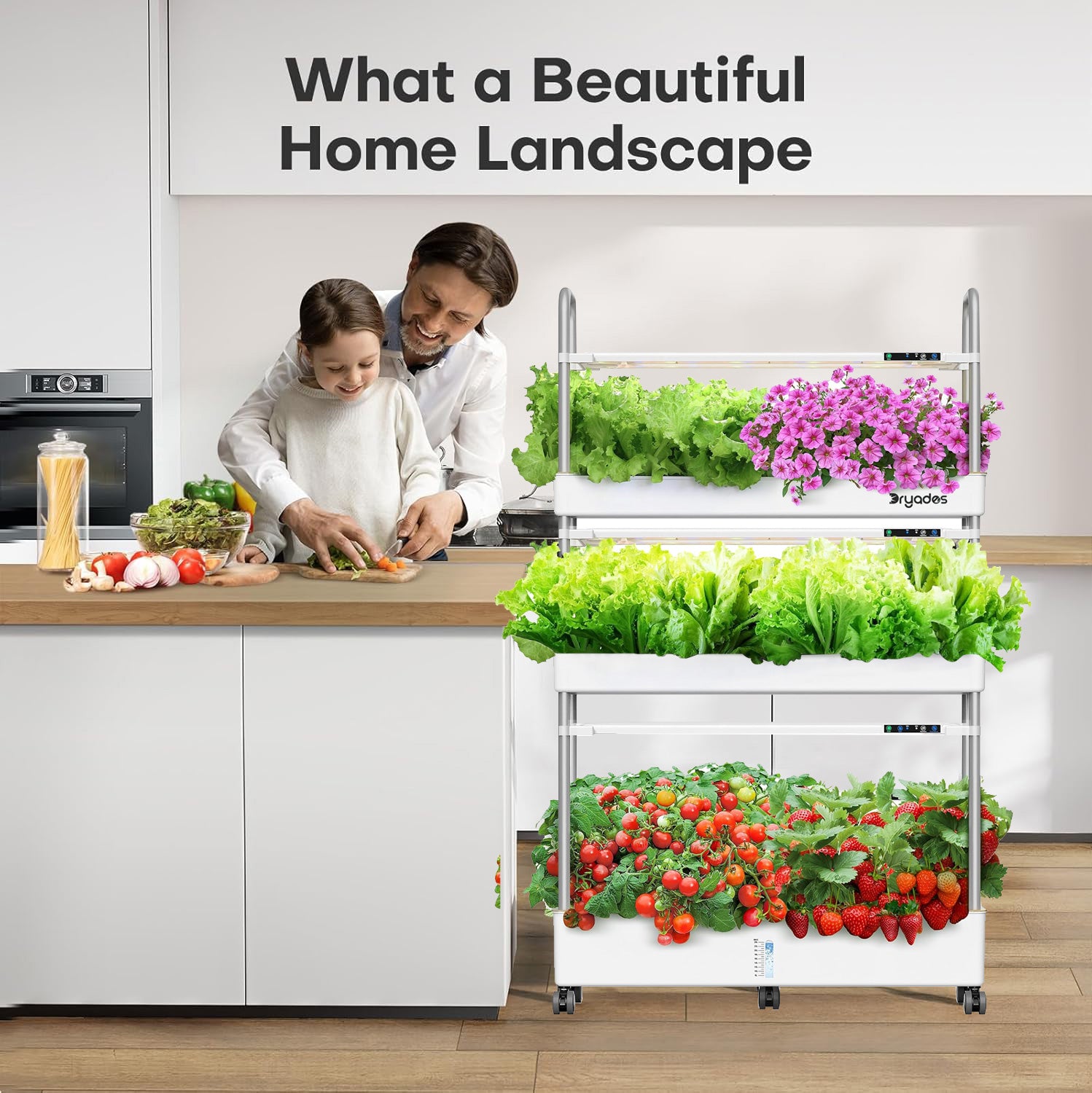 Dryades Hydroponics Growing System Kit, 90 Pods, Large Vertical Hydroponic Garden, 40L Indoor Gardening System for Herb Vegetable Fruit, with 3 Light Modes, Auto Circulating Water System Z210-3L-WH