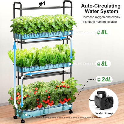 Dayades Large Hydroponics Growing System Kit, 90 Pods Vertical Hydroponic Garden with 3 Light Modes Grow Light, Auto Circulating Water System, 40L Indoor Gardening System for Herb Vegetable Fruit Z210-3L-BL