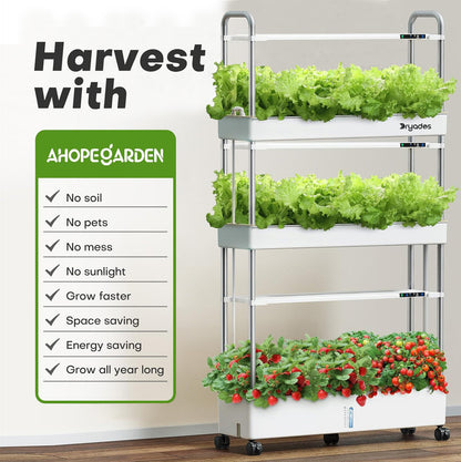 Dryades Hydroponics Growing System Kit, 90 Pods, Large Vertical Hydroponic Garden, 40L Indoor Gardening System for Herb Vegetable Fruit, with 3 Light Modes, Auto Circulating Water System Z210-3L-WH