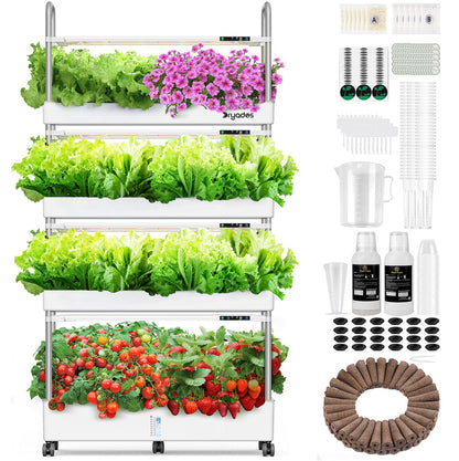 Dryades Hydroponics Growing System Kit, 120 Pods, Large Vertical Hydroponic Garden, 48L Indoor Gardening System for Herb Vegetable Fruit, with 4 Light Modes, Auto Circulating Water System Z210-4L-WH