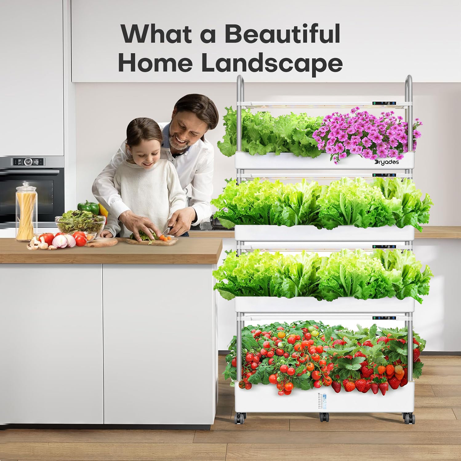 Dryades Hydroponics Growing System Kit, 120 Pods, Large Vertical Hydroponic Garden, 48L Indoor Gardening System for Herb Vegetable Fruit, with 4 Light Modes, Auto Circulating Water System Z210-4L-WH