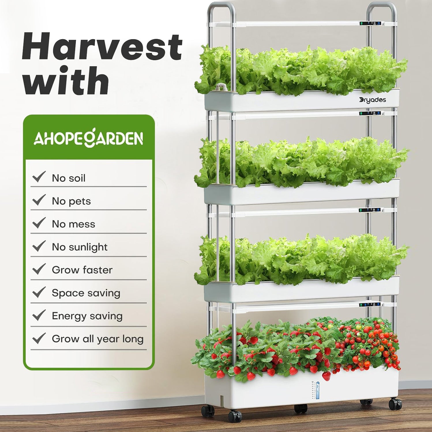 Dryades Hydroponics Growing System Kit, 120 Pods, Large Vertical Hydroponic Garden, 48L Indoor Gardening System for Herb Vegetable Fruit, with 4 Light Modes, Auto Circulating Water System Z210-4L-WH