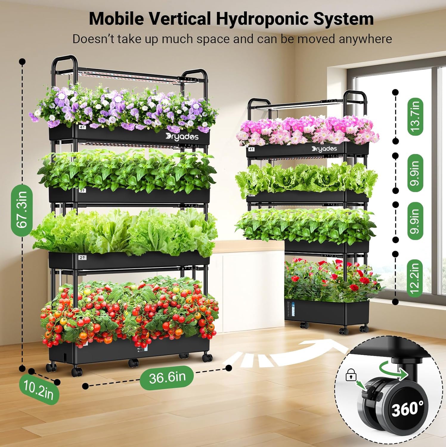 Dryades Large Hydroponics Growing System Kit, 120 Pods Vertical Hydroponic Garden with 4 Light Modes Grow Light, Auto Circulating Water System, 48L Indoor Gardening System for Herb Vegetable Fruit Z210-4L-BL