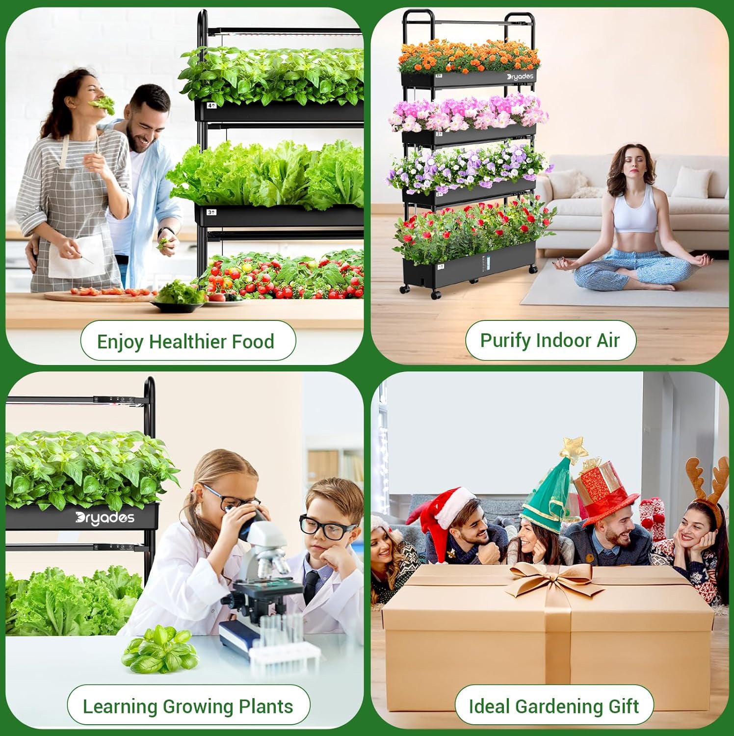 Dryades Large Hydroponics Growing System Kit, 120 Pods Vertical Hydroponic Garden with 4 Light Modes Grow Light, Auto Circulating Water System, 48L Indoor Gardening System for Herb Vegetable Fruit Z210-4L-BL