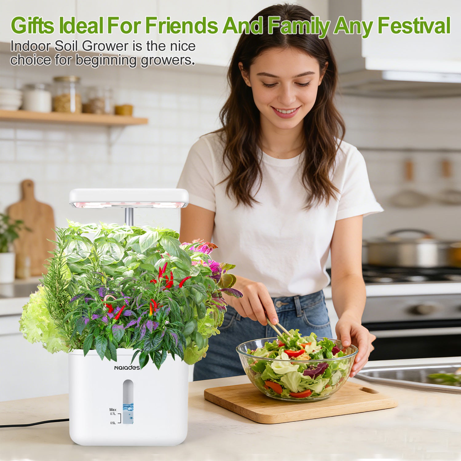 Naiades Indoor Garden Growing Systems Self-Watering Plant Pot Smart Gardening System with 17 Watts LED Grow Light Auto Timer Gardening Plant Gifts for Mom Women Plant Pot for vegetables herbs(No Seeds&amp;Soil)