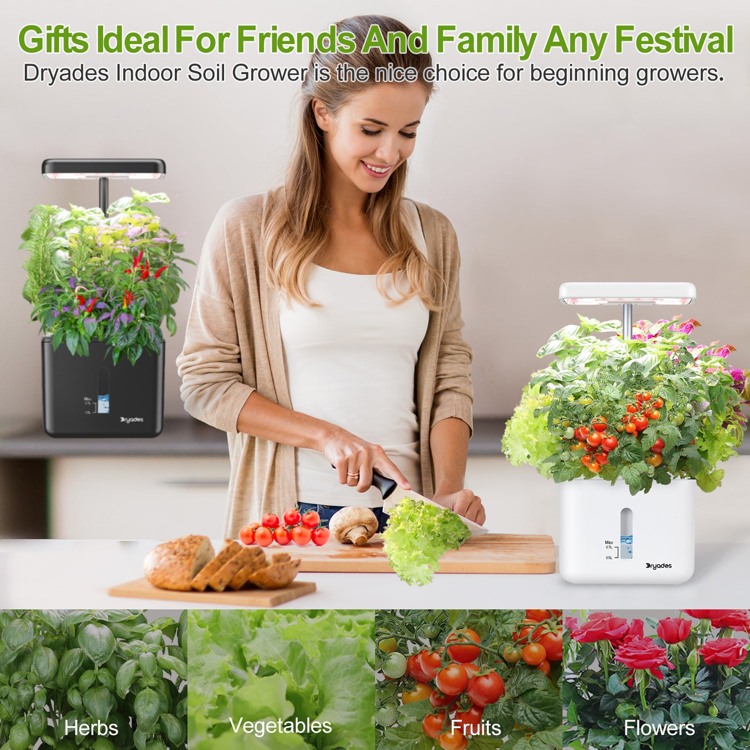 DRYADES Indoor Garden Growing Systems Self-Watering Plant Pot Smart Gardening System with 17 Watts LED Grow Light Auto Timer Gardening Plant Gifts for Mom Women Plant Pot for vegetables herbs(No Seeds&amp;Soil) - Z230