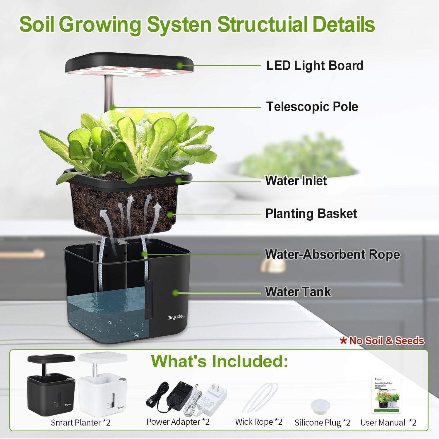 DRYADES Indoor Garden Growing Systems Self-Watering Plant Pot Smart Gardening System with 17 Watts LED Grow Light Auto Timer Gardening Plant Gifts for Mom Women Plant Pot for vegetables herbs(No Seeds&amp;Soil) - Z230