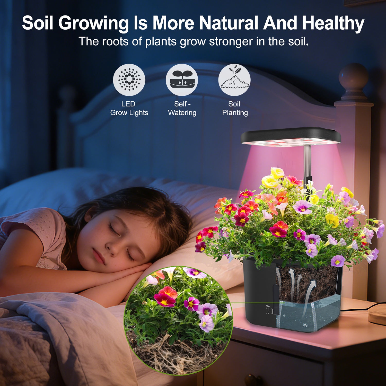 Naiades Indoor Garden Growing Systems Self-Watering Plant Pot Smart Gardening System with 17 Watts LED Grow Light Auto Timer Gardening Plant Gifts for Mom Women Plant Pot for vegetables herbs(No Seeds&amp;Soil)
